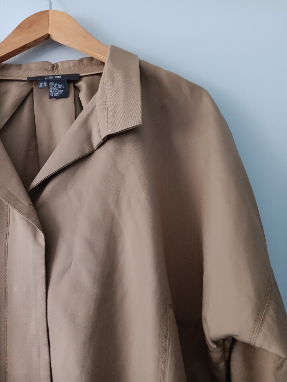 Per Se Tan 100% Silk Cropped Collared Button Front Jacket Classic Long Sleeve 12 - Picture 3 of 5